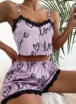 House Wear Sexy Lingerie Sleepwear Ladies Heart Print Leisure Wear Lingerie Shorts Plus Size